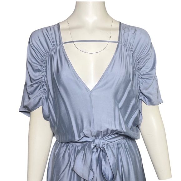 ViX Paula Hermanny Ciara Midi Dress Size 38-4 Blue Shirred Sleeve Resort Swim - Picture 3 of 10